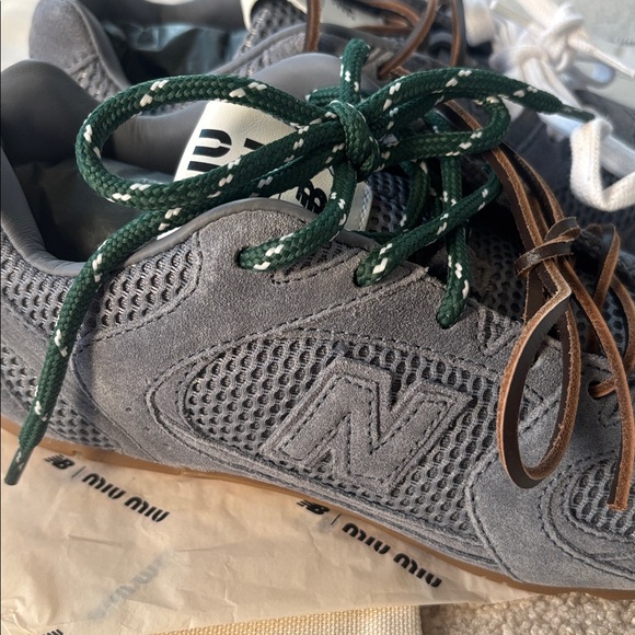 Miu Miu Gray Sneakers with Green and White Laces - Picture 8 of 9